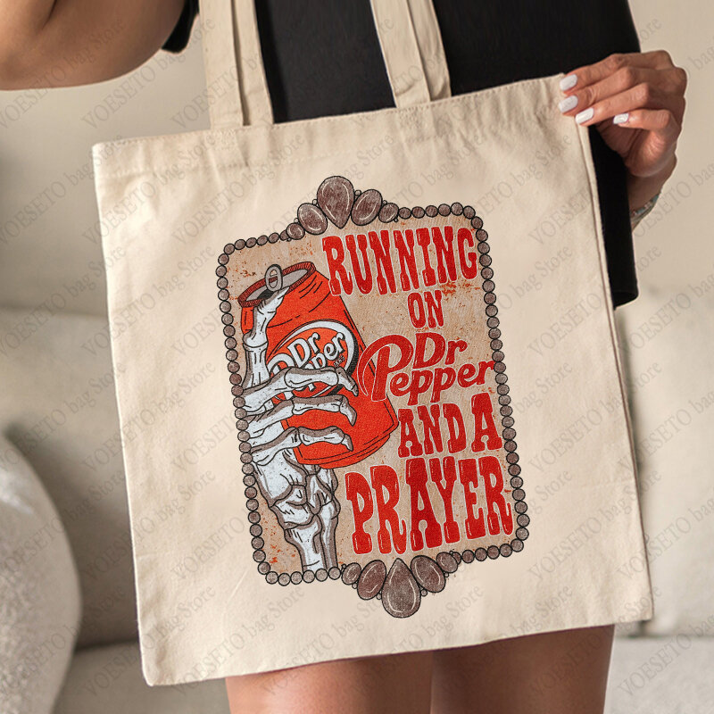 حقيبة حمل للنساء ، تعمل بالفلفل ونمط الصلاة ، قماش هيكل عظمي ، حقيبة كتف ، حقيبة تسوق قابلة لإعادة الاستخدام