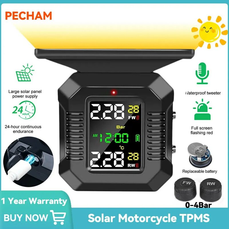 ضغط إطارات دراجة نارية TPMS بالطاقة الشمسية ، محرك TPMS ، نظام مراقبة ، مستشعر خارجي للدراجة النارية