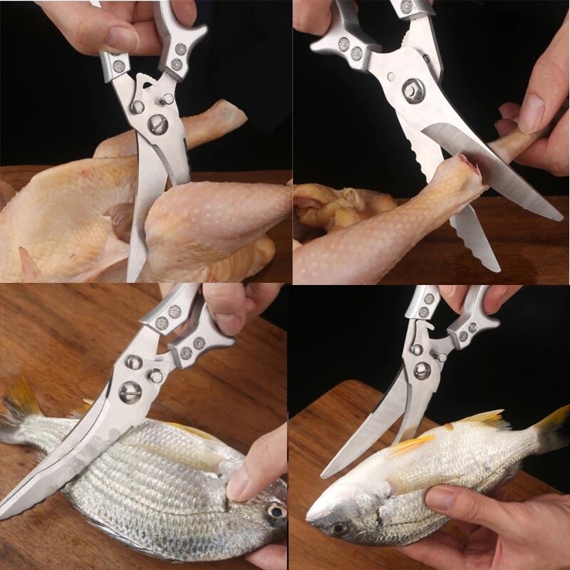 مقص مطبخ سكين الفولاذ المقاوم للصدأ الدجاج العظام اللحوم الأسماك الروبيان متعددة الأغراض الخضار القاطع الثقيلة الدواجن المقصات