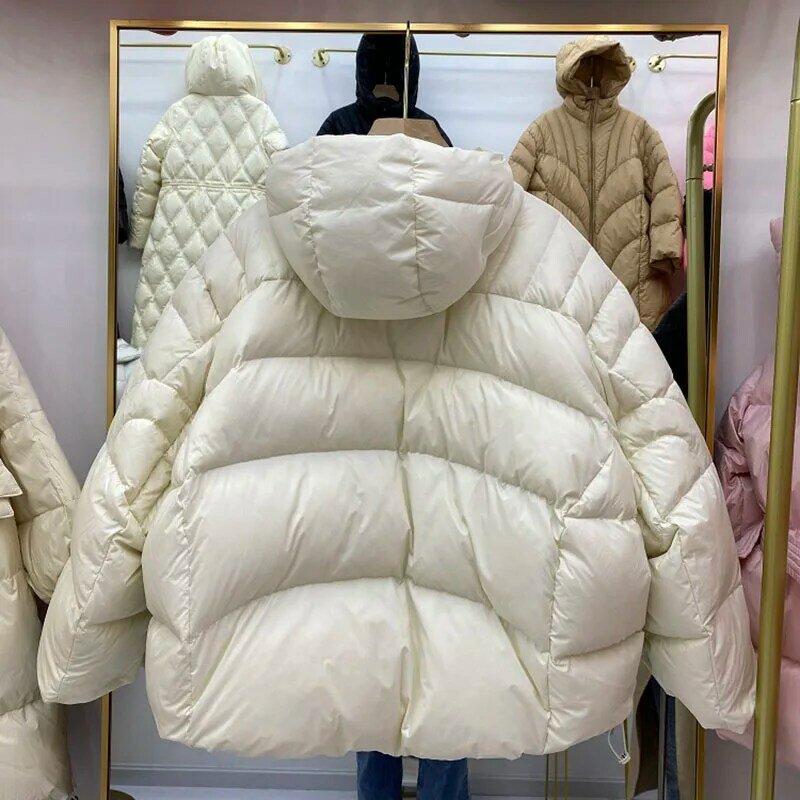 أحدث معطف فضفاض بطة الصلبة أسفل معطف المرأة الشتاء مقنعين طويلة الأكمام قصيرة البخاخ سترة خفيفة الوزن