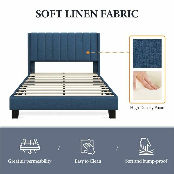 إطار سرير منجد كلاسيكي ، أساس مرتبة مع حافة الجناح ، اللوح الأمامي الكامل
