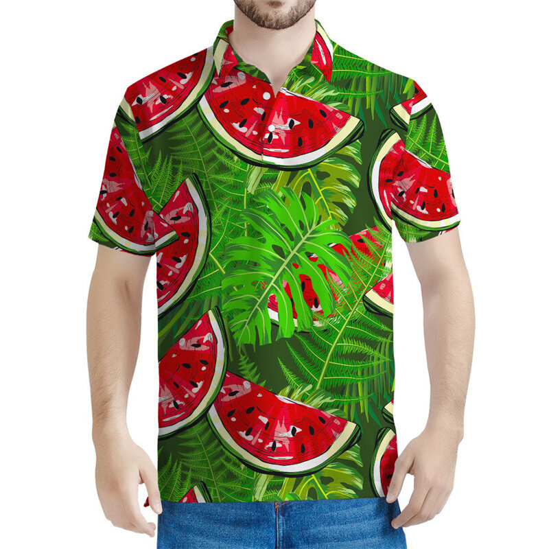 قميص بولو ملون بنمط البطيخ للرجال والنساء ، تيشيرتات قصيرة الأكمام هاراجاكو للصيف ، تيشيرت فواكه مطبوع ثلاثي الأبعاد للأطفال من هاواي