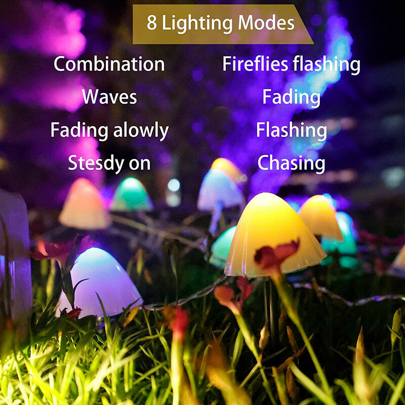 LED الشمسية سلسلة أضواء مقاوم للماء الفطر الشمسية حديقة ضوء في الهواء الطلق متعدد الألوان الجنية ضوء ل مسار/ساحة/الحديقة/فناء ديكور