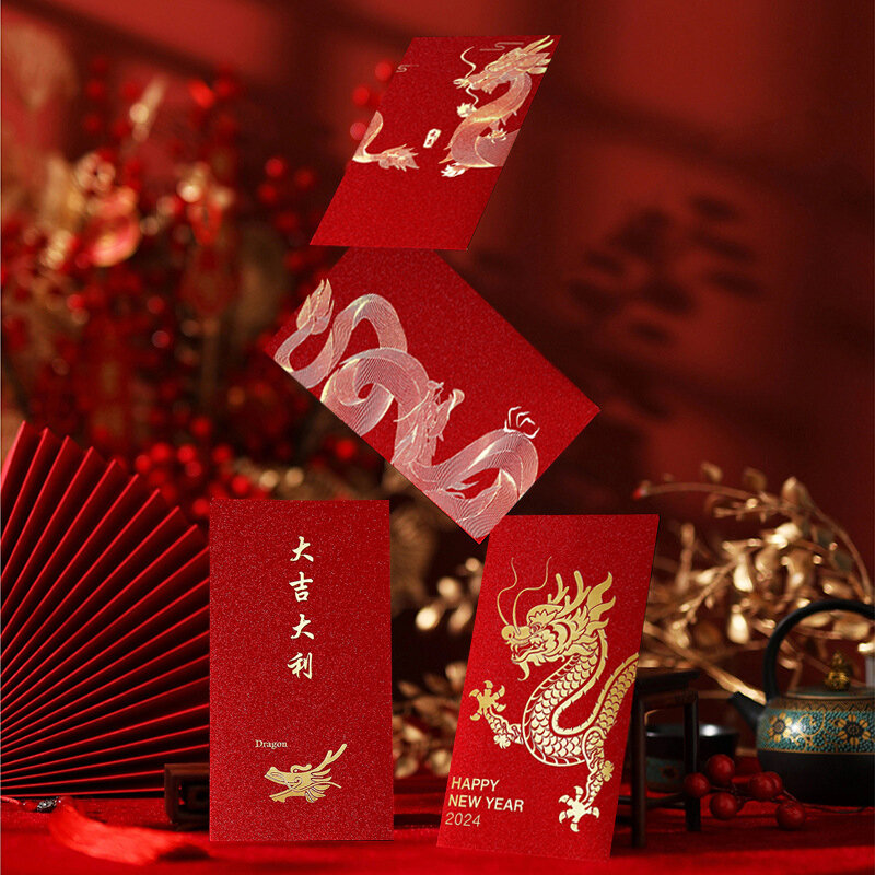 عبوة ظرف أحمر ، سنة التنين ، السنة الجديدة ، مهرجان الربيع ، السنة القمرية الصينية ، 6 ، من حقيبة من من من الخارج