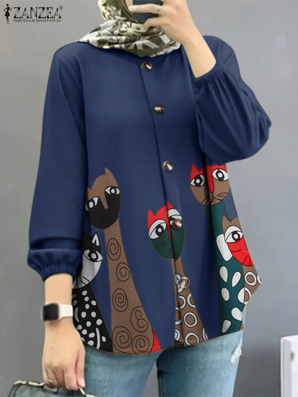 Spring Elegant Work OL Blouse ZANZEA Women Vintage Long Sleeve Floral Printed Shirt Casual Muslim Tops Buttons Down Blusas Mujer