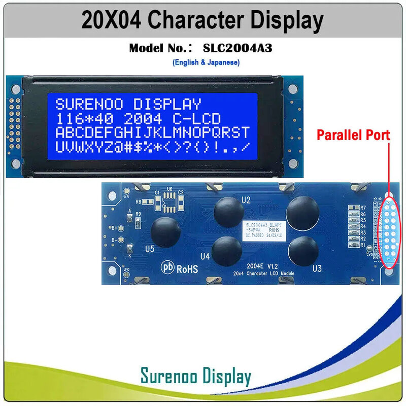 وحدة شاشة suren-lcd ، إضاءة خلفية ليد بيضاء ، إنجليزية ويابانية ، من من من نوع Suren-oo x 40 ، 2x8pin ، 20x4: AC i2c