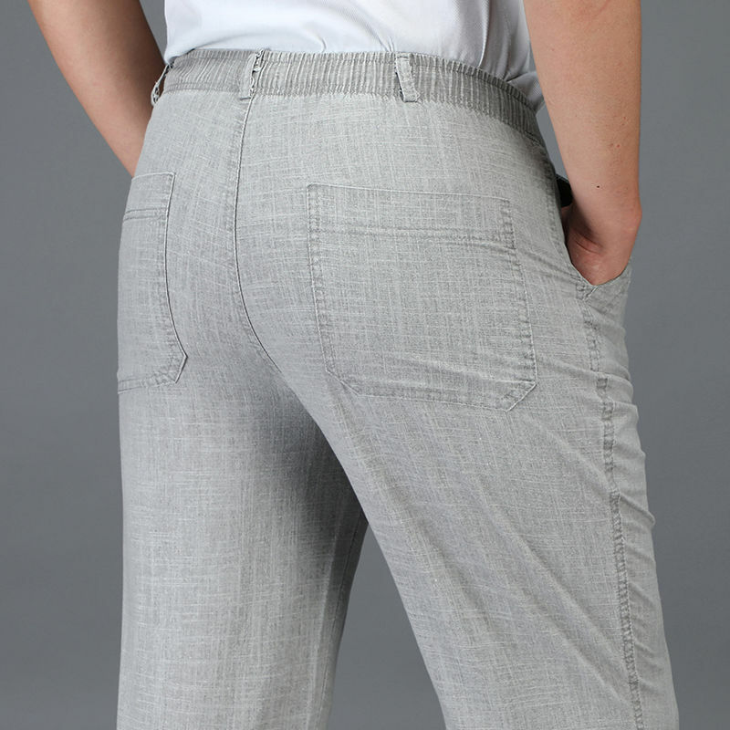 جديد الرجال الأعمال Pants غير رسمية الذكور بلون جيوب الكتان السراويل تنفس موضة لينة مريحة بنطلون حجم كبير 5XL