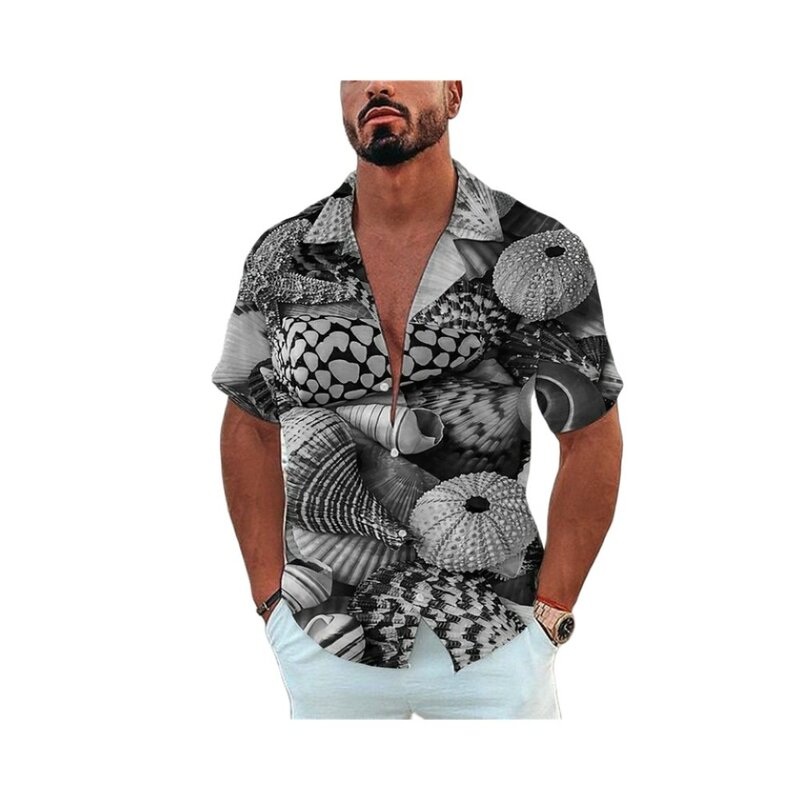 الرجال هاواي قميص قصير الأكمام الصيف المحيط مطبوعة شاطئ نمط Vintage الملابس الموضة التلبيب واحدة الصدر حجم غير رسمي