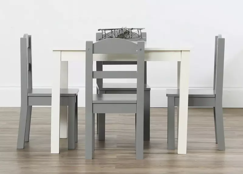 طاقم متواضع سبرينغفيلد مجموعة طاولة وكراسي ، خشب ، أبيض ورمادي ، 5 قطعة