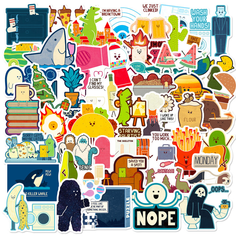 ملصقات جرافيتي من سلسلة الكرتون الغذائية ، مناسبة لأجهزة الكمبيوتر المحمول ، خوذات ، ديكور سطح المكتب ، ألعاب ذاتية الصنع ، 50 *