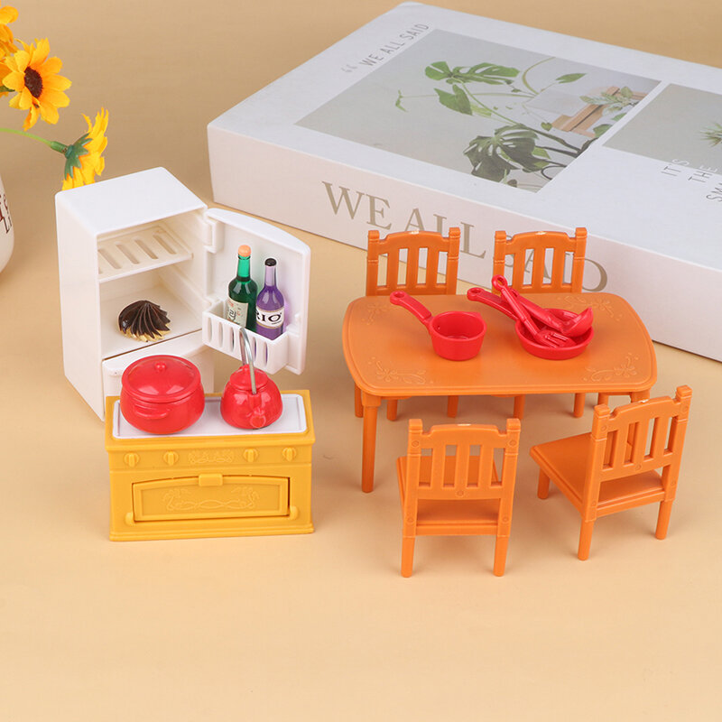 دمية طاولة طعام مصغرة ومجموعة كرسي ، اكسسوارات أثاث المطبخ ، ألعاب الديكور ، هدية