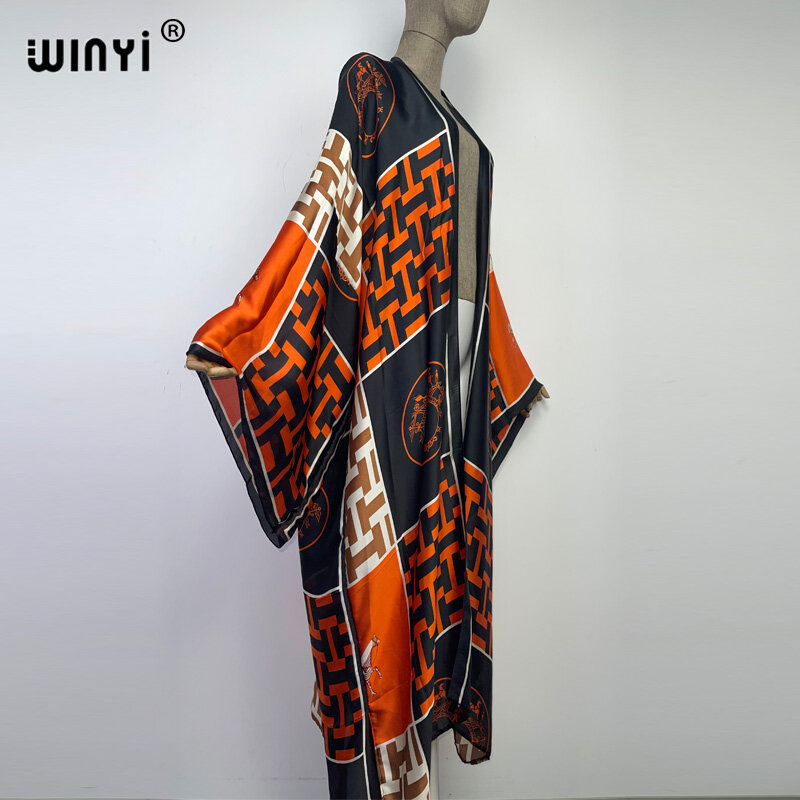 2022 WINYI جديد أفريقيا بوهو مطبوعة طويل كيمونو فستان مناسبات بيكيني التفاف ups النساء ملابس الصيف ملابس الشاطئ ماكسي قفطان
