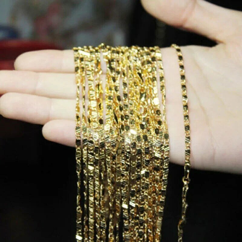 18K الذهب شغل قلادة للنساء والرجال ، رائعة سلسلة مجوهرات مقلدة ، حجم 16-30 "، وتجارة الجملة