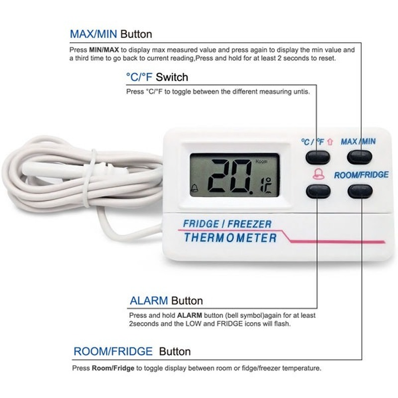 ميزان الحرارة الرقمي مع وظيفة التنبيه الثلاجة الفريزر مغناطيس الثلاجة ميزان الحرارة