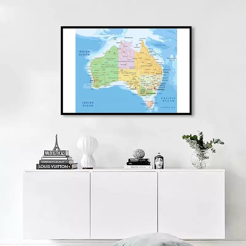 90*60 سنتيمتر أستراليا السياسية والنقل خريطة الجدار ملصق فني قماش اللوحة ديكور المنزل الأطفال اللوازم المدرسية
