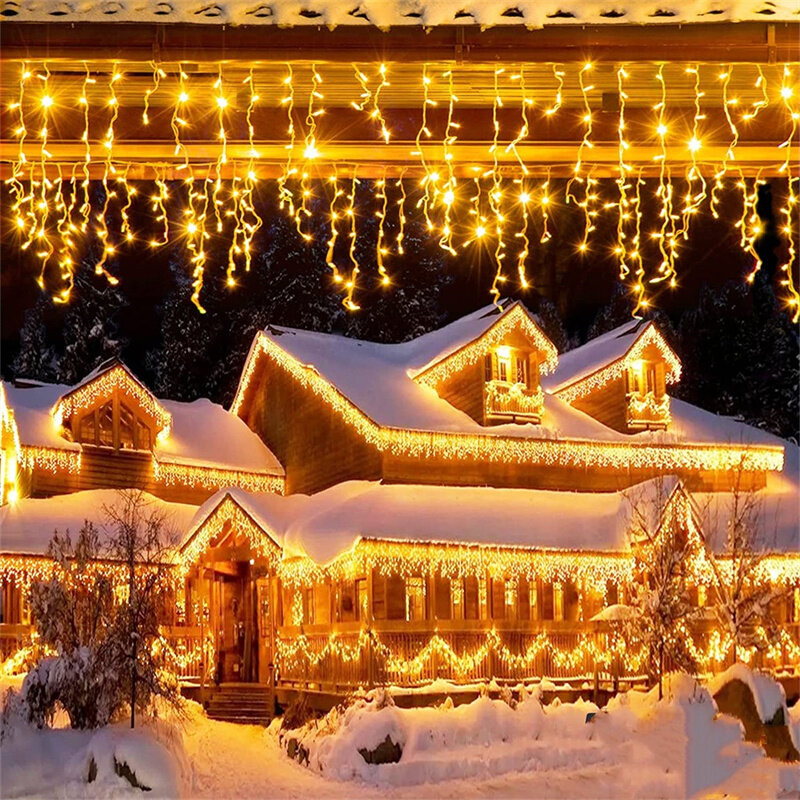 زينة عيد الميلاد للمنزل في الهواء الطلق LED الستار جليد سلسلة ضوء الشارع جارلاند على المنزل شتاء 220 فولت 5 متر دروب 0.4-0.6 متر