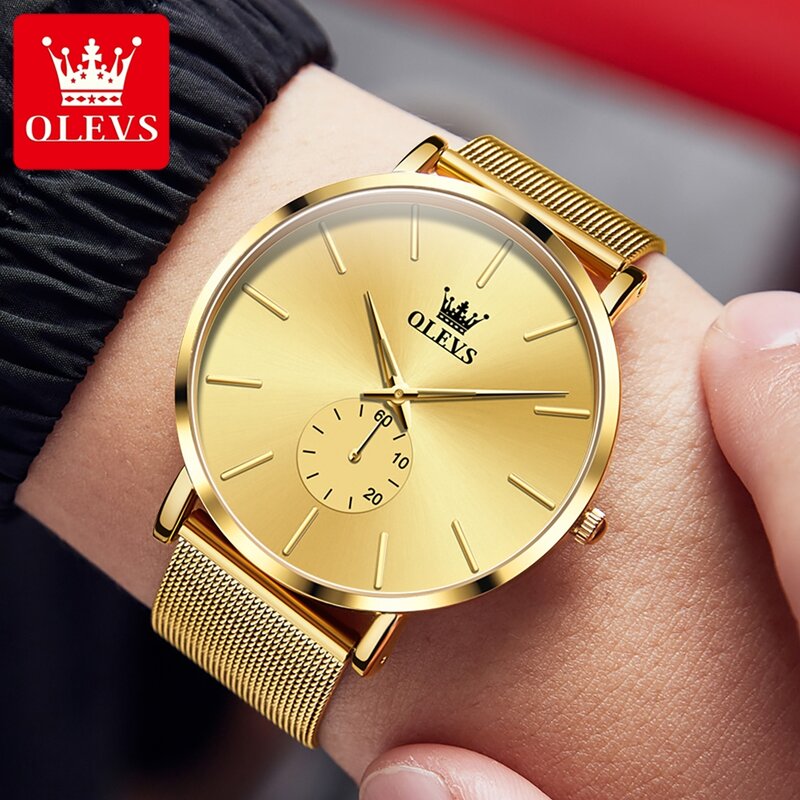 ساعة يد أوليف-رجالية رفيعة للغاية من الفولاذ المقاوم للصدأ ، ساعة كوارتز ذهبية ، ساعة يد ، مقاومة للماء ، علامة تجارية مشهورة ، أزياء فاخرة
