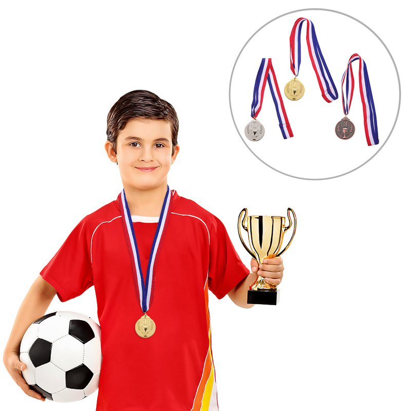 جوائز فائز رياضي بحمالات شريطية وميداليات منافسة وجوائز ذهبية وفضية وبرونزية ومدرسة