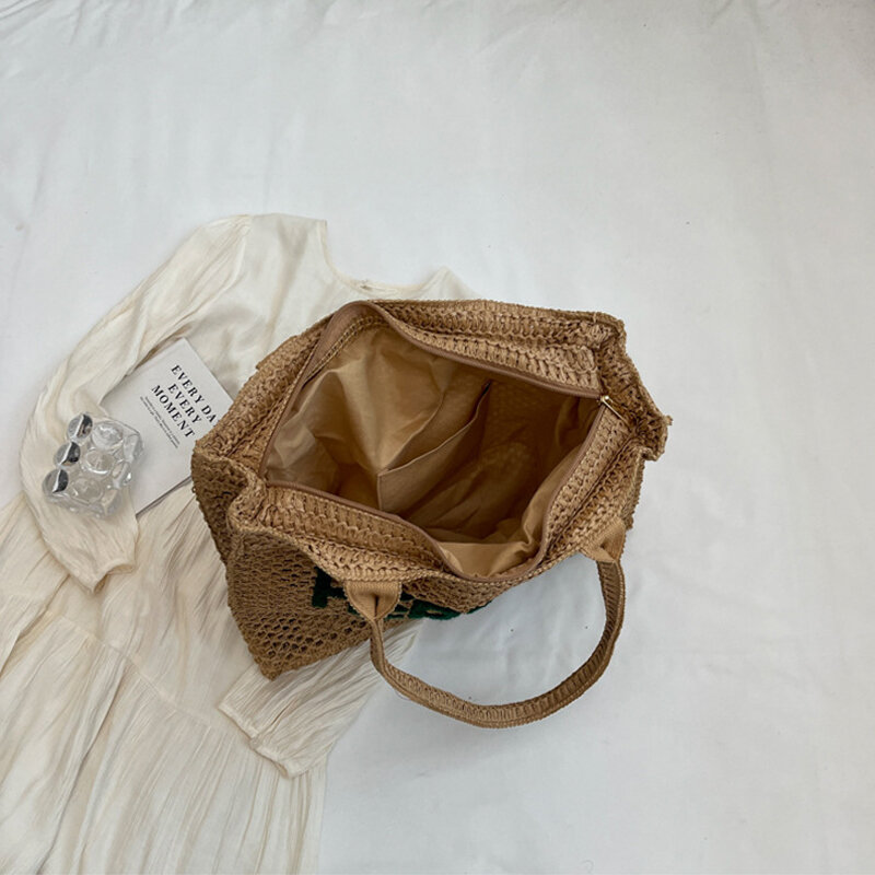 حقيبة حمل من القش بسعة كبيرة كاجوال للنساء ، تصميم حروف صيفية ، حقيبة كتف منسوجة ، حقائب يد مصنوعة يدويًا للشاطئ ، محافظ كبيرة