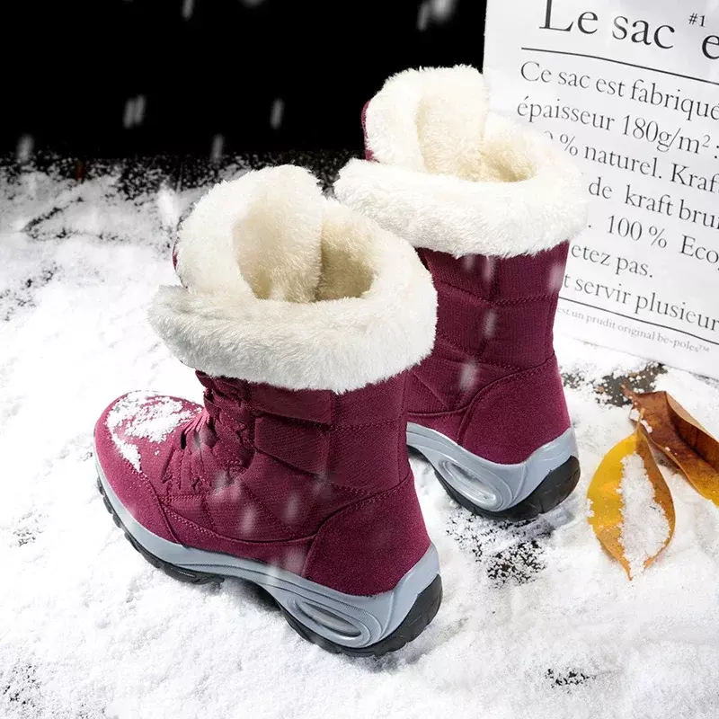Moipheng-منتصف العجل أحذية الثلوج للنساء ، الدانتيل متابعة الجوارب ، مقاوم للماء ، مريحة ، الدفء ، الجودة ، السيدات ، الشتاء
