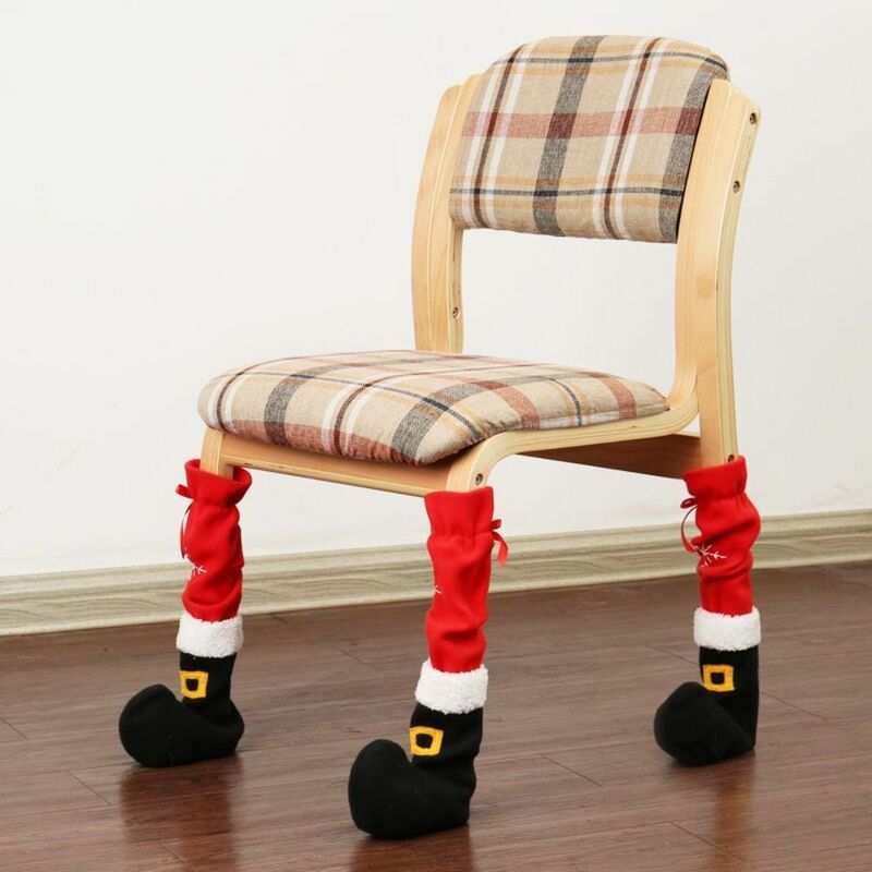 أغطية قدم لكرسي الكريسماس مضادة للانزلاق ، أغطية أرجل الطاولة سانتا ، زخرفة بوليستر ، ديكور العام الجديد