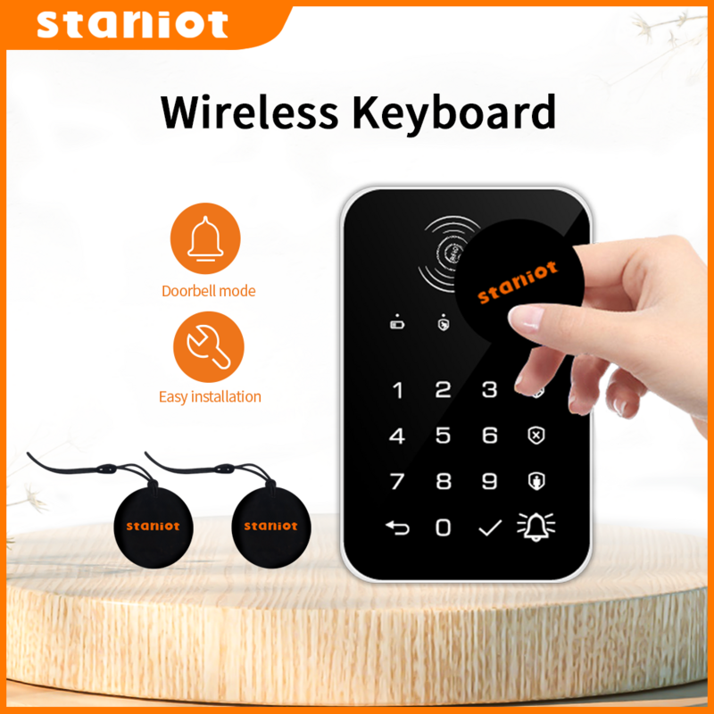 Staniot 433Mhz لوحة المفاتيح اللاسلكية التي تعمل باللمس 2 قطعة بطاقة تتفاعل الذراع أو نزع سلاح كلمة السر لوحة المفاتيح لتويا نظام إنذار أمان المنزل الذكي