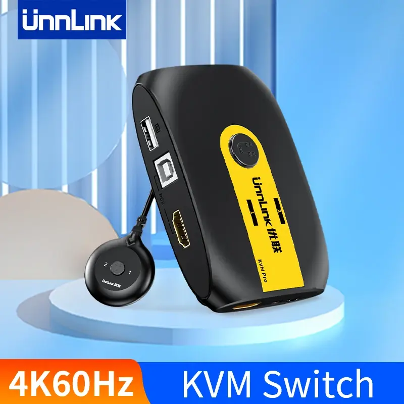 مفتاح Unnlink Hdmi KVM محول فيديو 4K60Hz مع موسع 2 مشاركة الكمبيوتر المحمول 1 مراقب 4 USB 2.0 1.1 لطابعة لوحة المفاتيح الماوس
