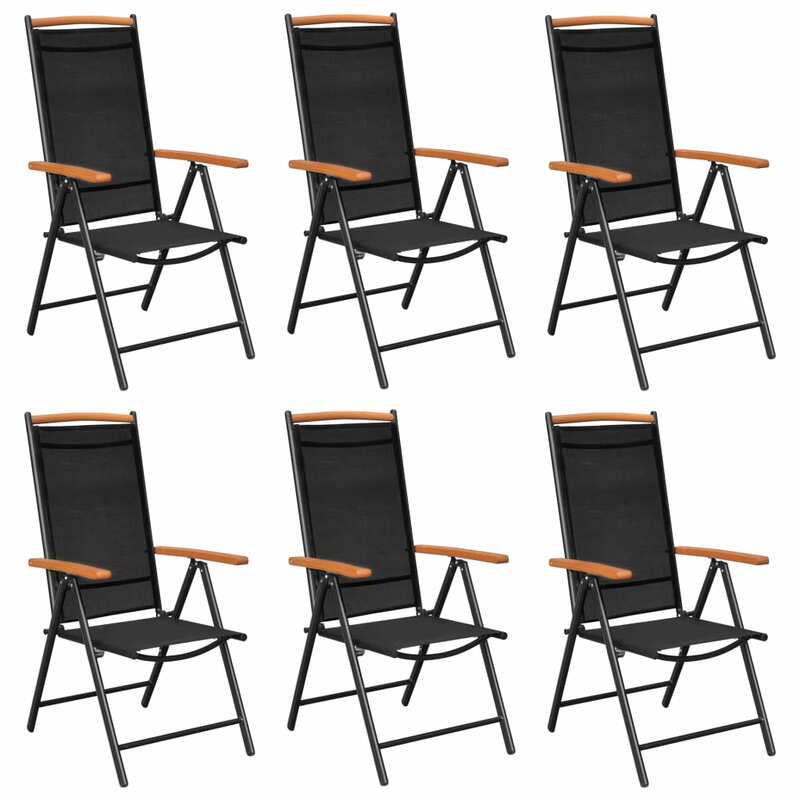 كراسي فناء قابلة للطي 6 قطعة Textilene أسود 22.8 "x 25.6" x 42.9 "كرسي للاستعمال في المناطق الخارجية أثاث خارجي