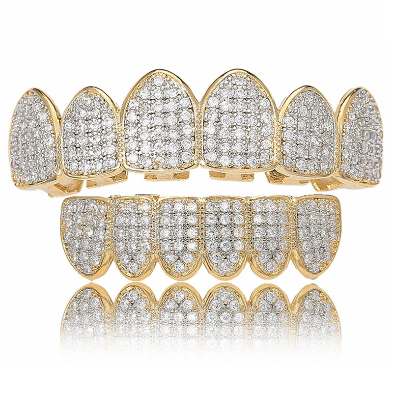 مجموعة أسنان جميلة من حجر الزركون ، خلع ملابس هالالونيا ، شخصية مبالغة ، هيب هوب ، 6 أسنان صغيرة