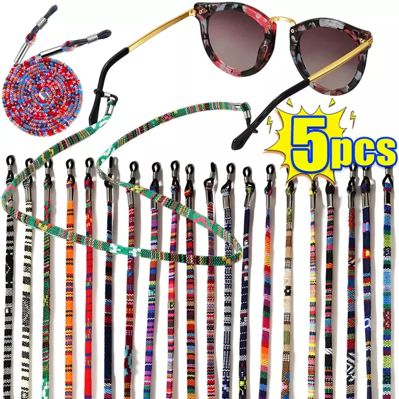 حزام النظارات الشمسية الملونة القطن ، سلسلة النظارات ، سلسلة نظارات القراءة ، حامل سلسلة ، الحبل الرقبة ، قلادة الزجاج النظارات ، 1 قطعة ، 5 قطعة