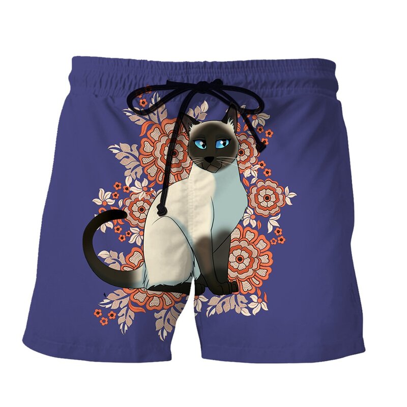 SONSPEE سيامي خاص هريرة ثلاثية الأبعاد الطباعة سروايل غير رسمية جميلة القط هريرة ملابس رجالية شاطئ الهيب هوب المتضخم السراويل القصيرة