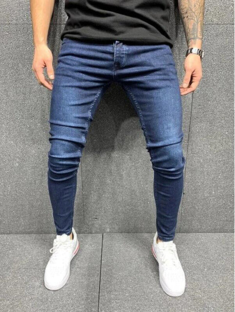 بنطال جينز ضيق مناسب للرجال ، أزرق ، أسود ، بنطلون جينز هيب هوب ، ملابس غير رسمية