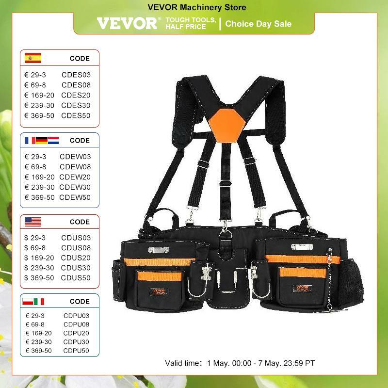 VEVOR-حزام أداة نجار ثقيل بحمالات ، خصر قابل للتعديل ، مقاس الخصر ، كيس للنجارين ، كهربائيين ، 29-54"