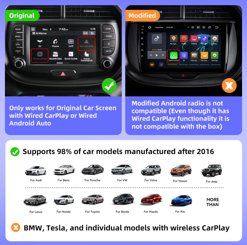 كاربوكس-مشغل سيارة لاسلكي ، صندوق سيارة أندرويد للسيارة ، راديو مع مشغل سيارة سلكي ، 2 في 1