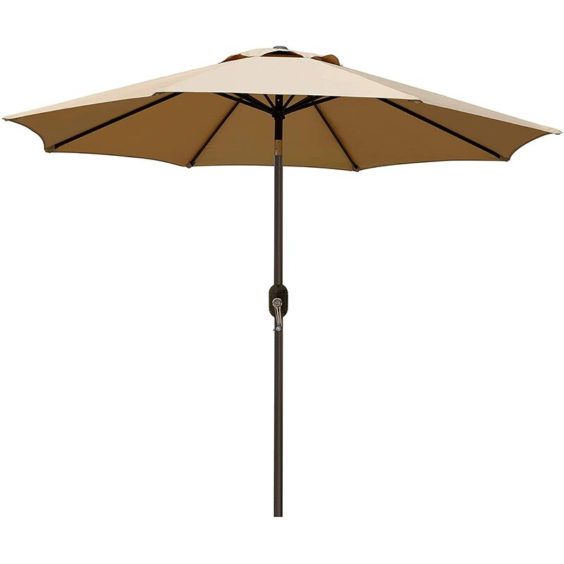 مظلة ساحة طاولة الفناء الخارجية ، مظلة السوق مع 8 أضلاع متينة ، إمالة زر الضغط والكرنك ، تان ، 9 بوصة