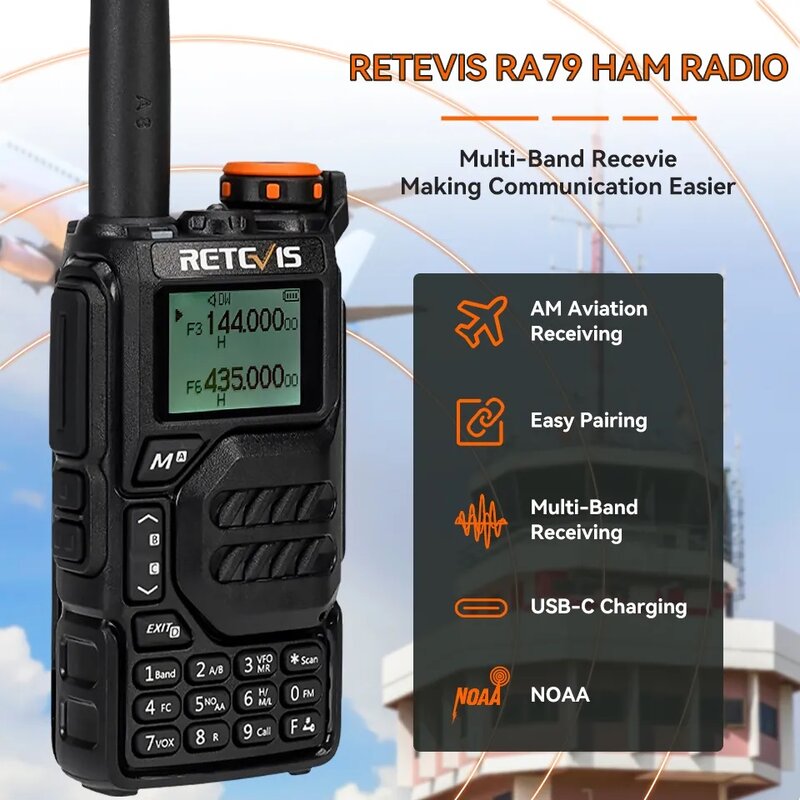 Retevis-RA79 الطيران الفرقة لاسلكي تخاطب ، AM ، FM ، Airband ، راديو اتجاهين ، USB C تهمة ، راديو لحم الخنزير ، UVK5 ، لاسلكي