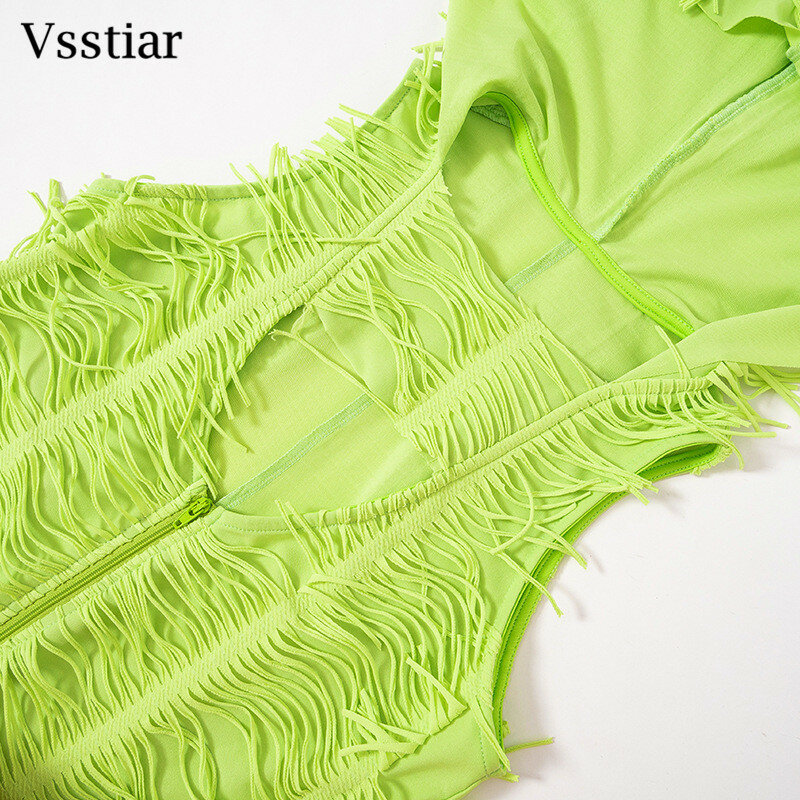 تصميم جديد من Vsstiar ملابس داخلية نسائية جذابة باللون الأخضر مقصوصة وبدون أكمام مع قبعة ملابس للحفلات ملابس خروج قصيرة