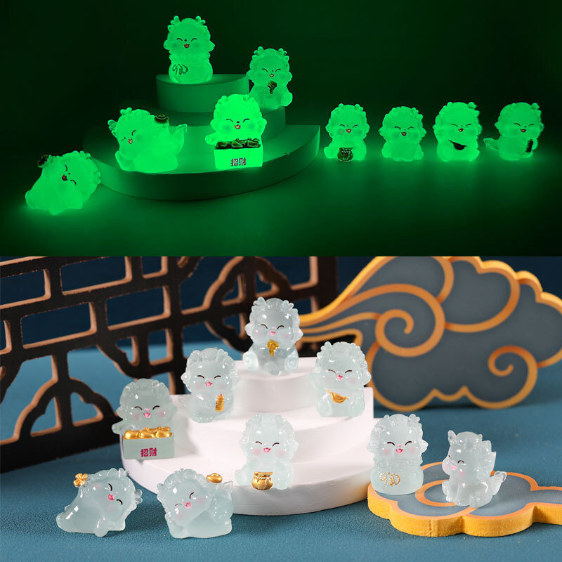 كرتون زخرفة تنين مضيئة لطيف 2024 سنة من Dragon تمثال Micro Micro Decoration Toy Dollhouse Dollhouse Dollhouse