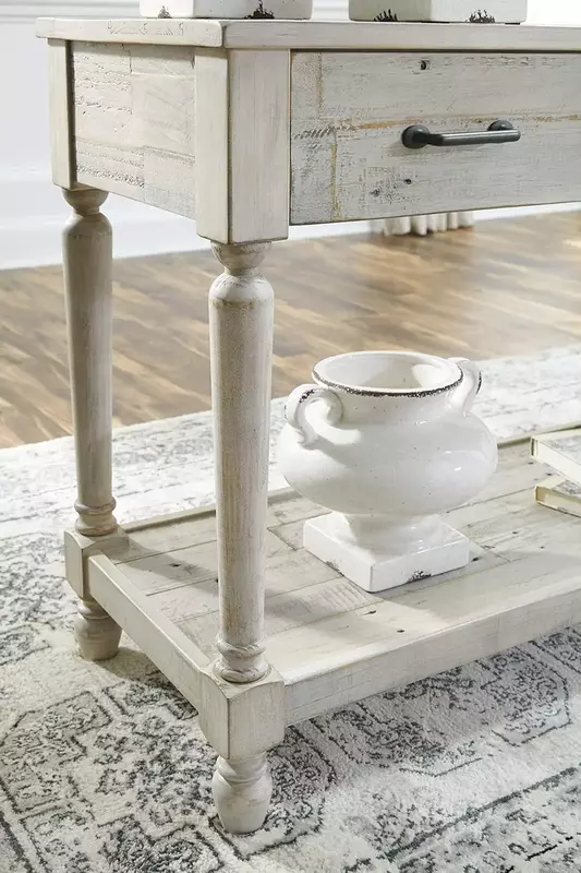 طاولة أريكة من خشب الصنوبر الصلب ، منزل ريفي آشلي شونالور ، تصميم تبييض
