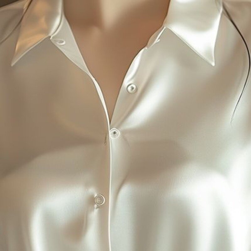 قميص ساتان أحادي اللون بياقة مطوية للنساء ، بسيط وأنيق ، طراز فرنسي ، موضة أزرار ، قميص عتيق للركاب ، الربيع ، صيحات الموضة
