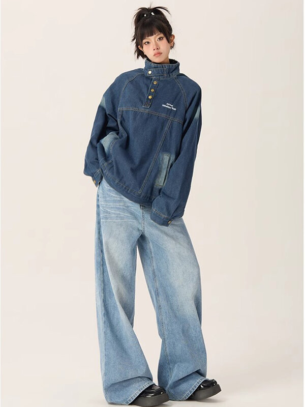 جينز نسائي عتيق بخصر عالٍ ، ملابس الشارع بنمط هاراجاو ، ساق واسعة ، بنطلون جينز فضفاض مستقيم ، بنطلون فضفاض ، الموضة ، Y2K