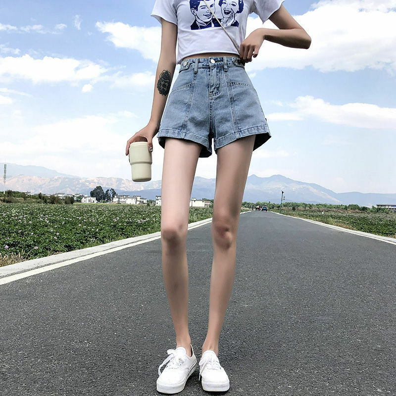 السراويل القصيرة للمرأة لارتداء الجينز واسعة صغيرة الدنيم السراويل النسائية فاسق طباعة السعر المنخفض مطاطا عادي موضة Y2k Harajuku XL