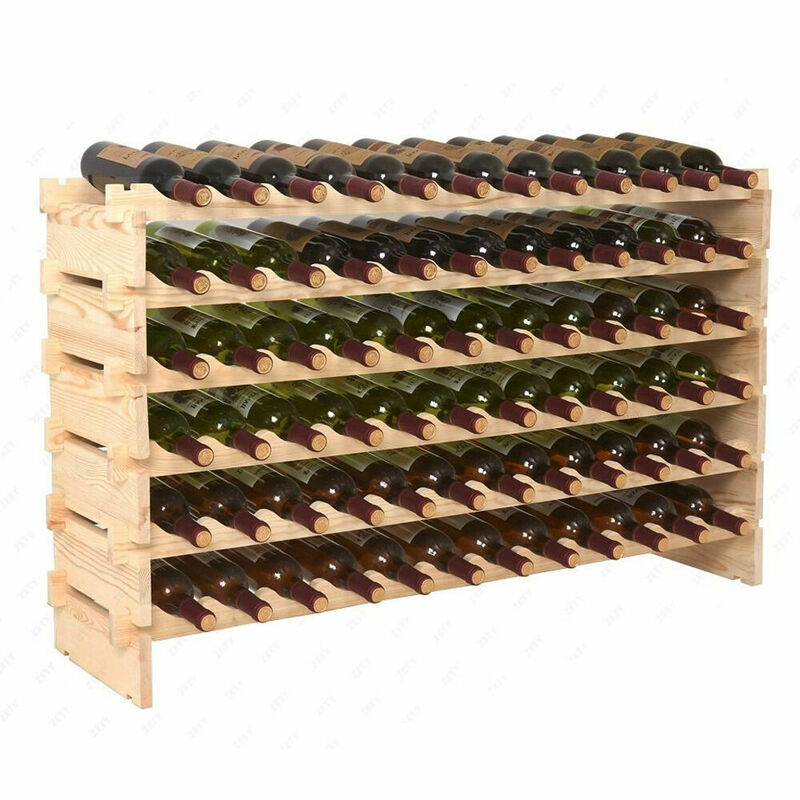 رفوف عرض الخشب الصلب ، 72 زجاجة حامل رف النبيذ ، تخزين تكويم ، 6 تخزين الطبقة