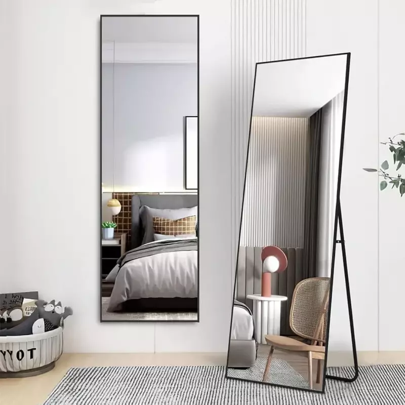 مرآة خلع الملابس بطول كامل ، إطار أسود من سبائك الألومنيوم ، جدار كبير ، زينة ، غرفة نوم ، مرايا غرفة المعيشة ، 59 × 16 بوصة