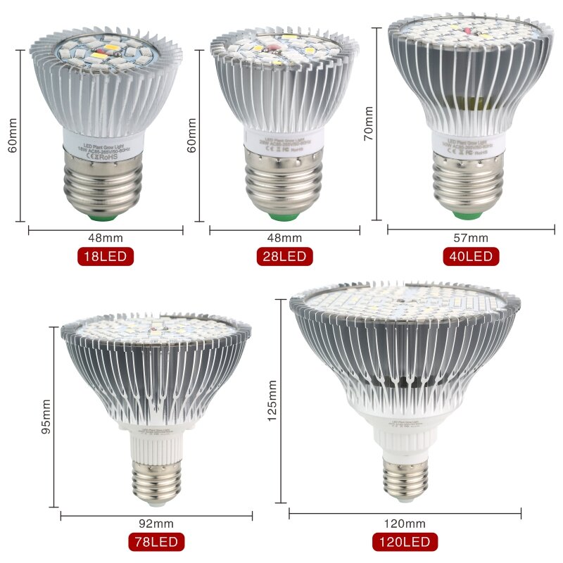 أدى النمو ضوء الطيف الكامل E27 UV IR LED تزايد لمبة للداخلية الزراعة المائية مصنع ضوء AC85-265V 110V 220V LED تنمو مصباح