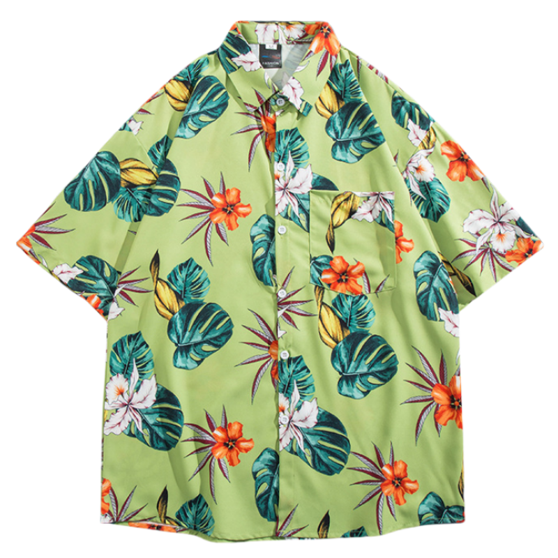 قميص زهري بأكمام قصيرة من Hawaii للرجال ، متعدد الاستخدامات ، وسيم ، فضفاض ، كاجوال ، شاطئ ، عطلة ، معطف ، موضة الصيف