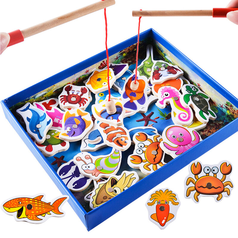 32 قطعة مونتيسوري طفل خشبي ألعاب لعبة الأسماك للأطفال المغناطيسي الصيد اللعب هدايا لمدة 3 سنوات الفتيات الفتيان تعلم الصينية