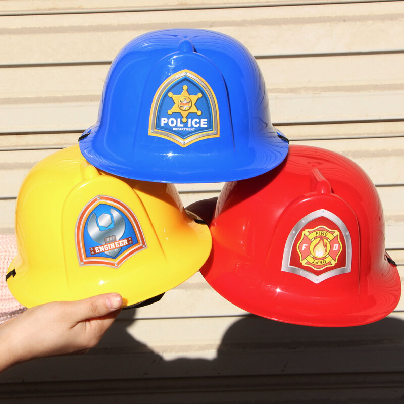 الاطفال اطفاء قبعة الأطفال هالوين تأثيري رجال الاطفاء خوذة بلاستيكية الفتيان التمثيل الدعائم دور اللعب قبعات مهندس الشرطة