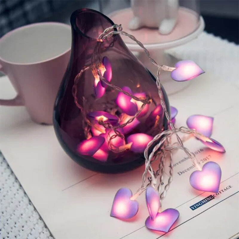 LED شكل قلب سلسلة أضواء الوردي الأرجواني فتاة سلسلة ضوء عيد الحب الجنية أضواء داخلي حديقة عيد الحب ديكور