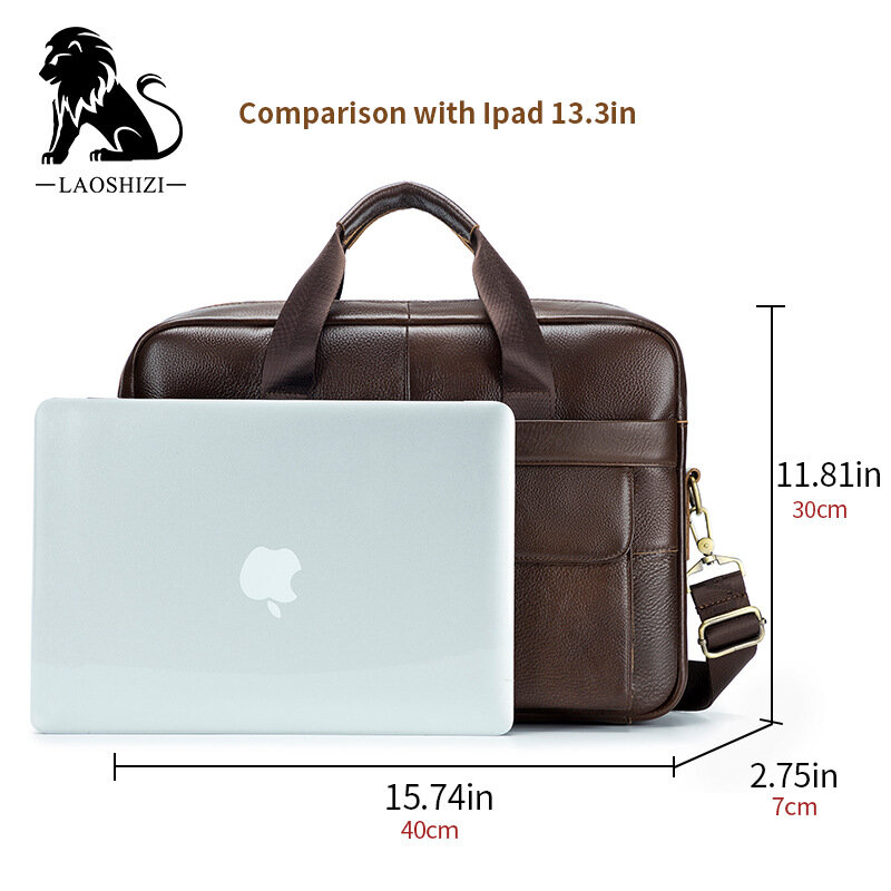 العلامة التجارية الرجال 14 بوصة حقائب الكمبيوتر المحمول سعة كبيرة حقيبة الكتف موضة جلد طبيعي رجال الأعمال حقيبة رسول حقيبة يد